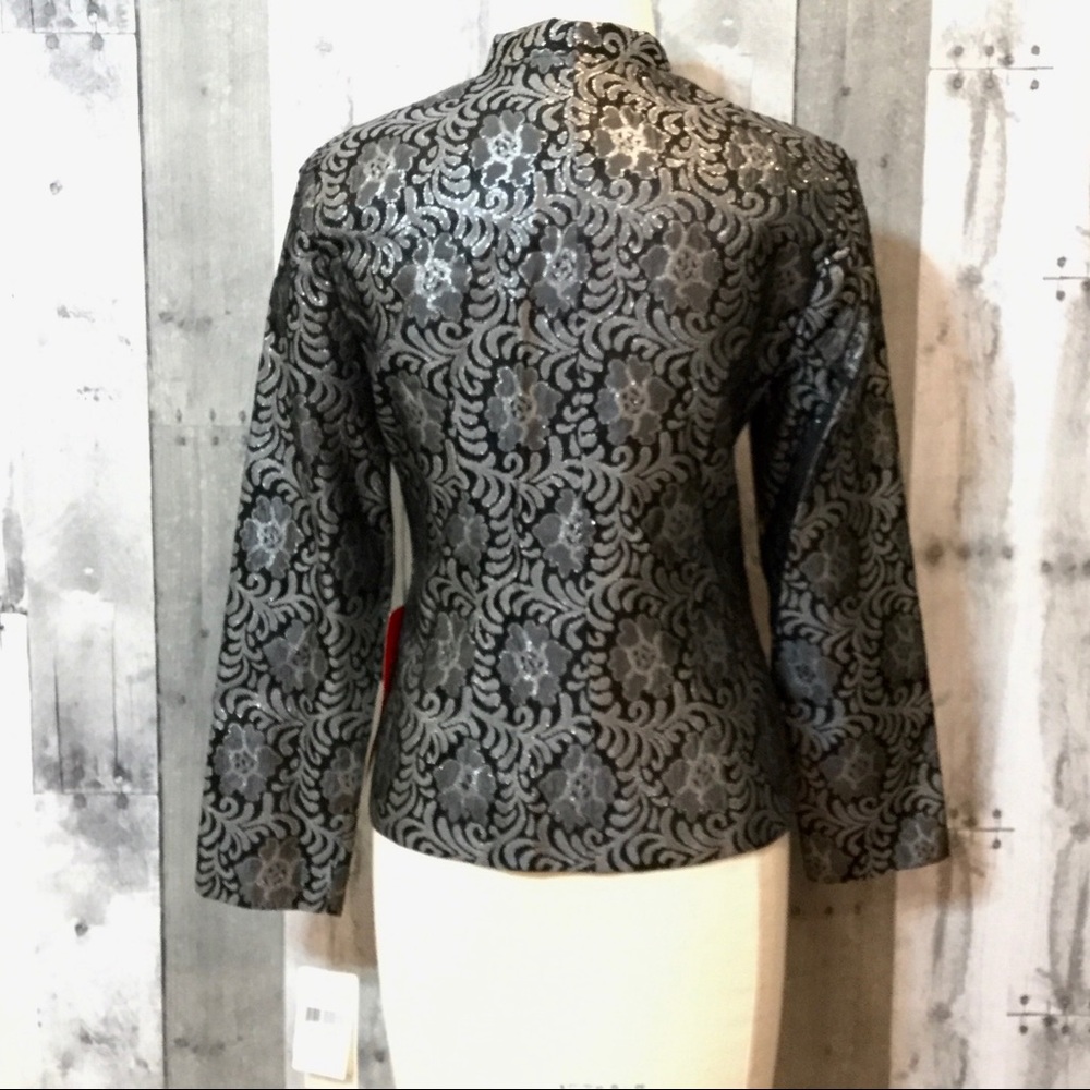 Brocade Evening Jacket Black Silver Sz 4P JR NITES - Picture 5 of 8